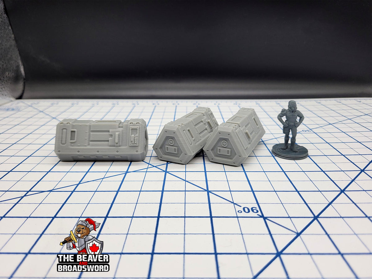 Scifi Medium Cargo Containers - EC3D , Infinity, Legion, Cyberpunk, Starfinder, tabletop terrain, Sci-fi Scenery, Wargaming, Space Hangar-1