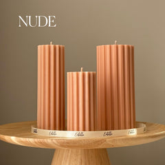 Hand Poured Soy Ribbed Pillar Candle Trio: Sculptural Art-2