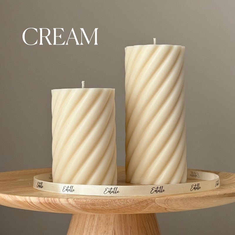 Handmade Swirl Soy Pillar Candle Duo: Sculptural Home Decor-3
