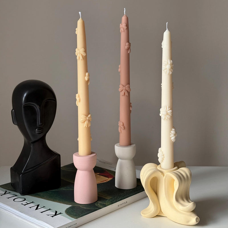 Banana Jesmonite Candlestick Holder: Handmade Taper Candle Decor-3