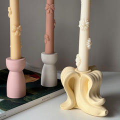Banana Jesmonite Candlestick Holder: Handmade Taper Candle Decor-2
