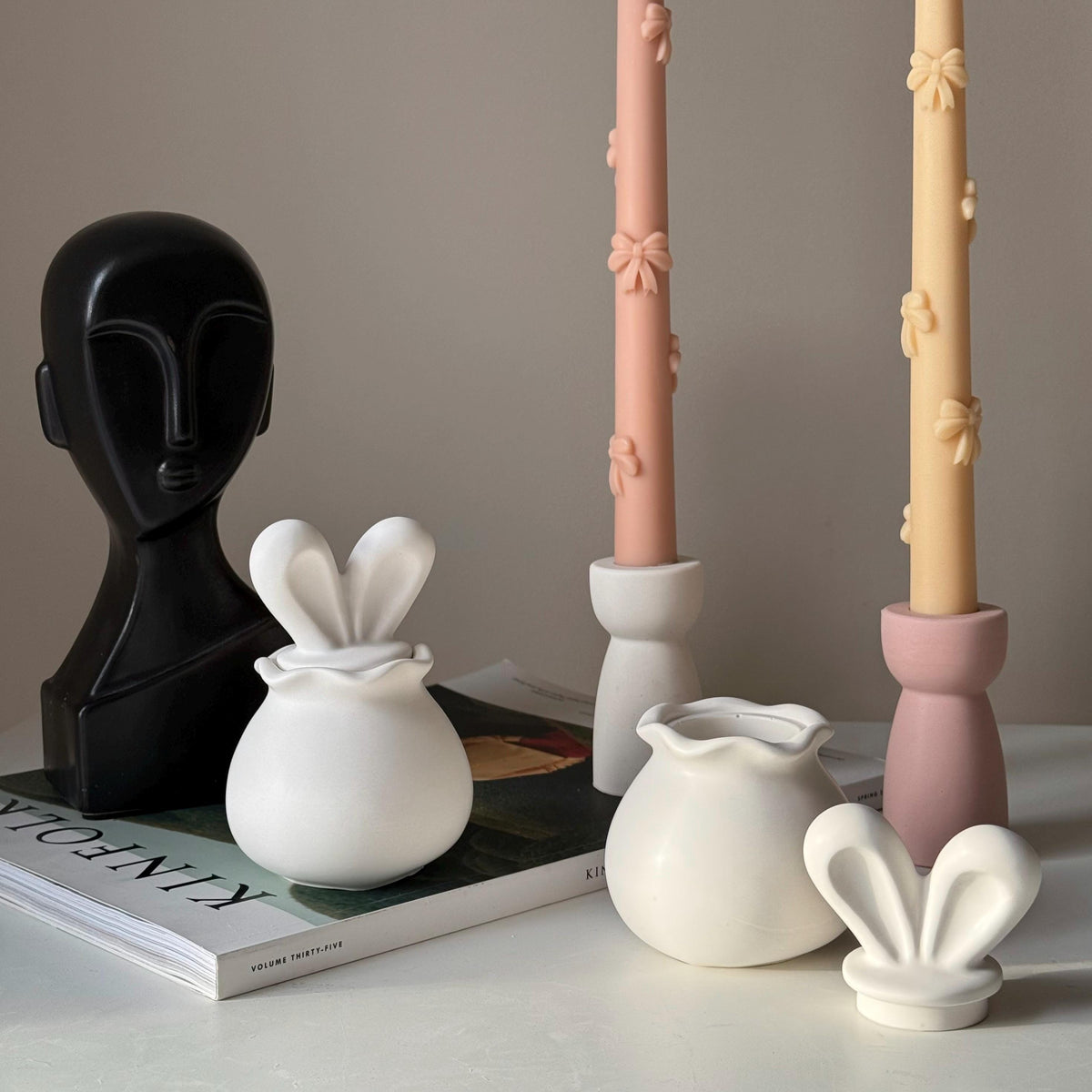 Bunny Soy Wax Candle in Jesmonite Vessel: Handmade Scented Candle-3