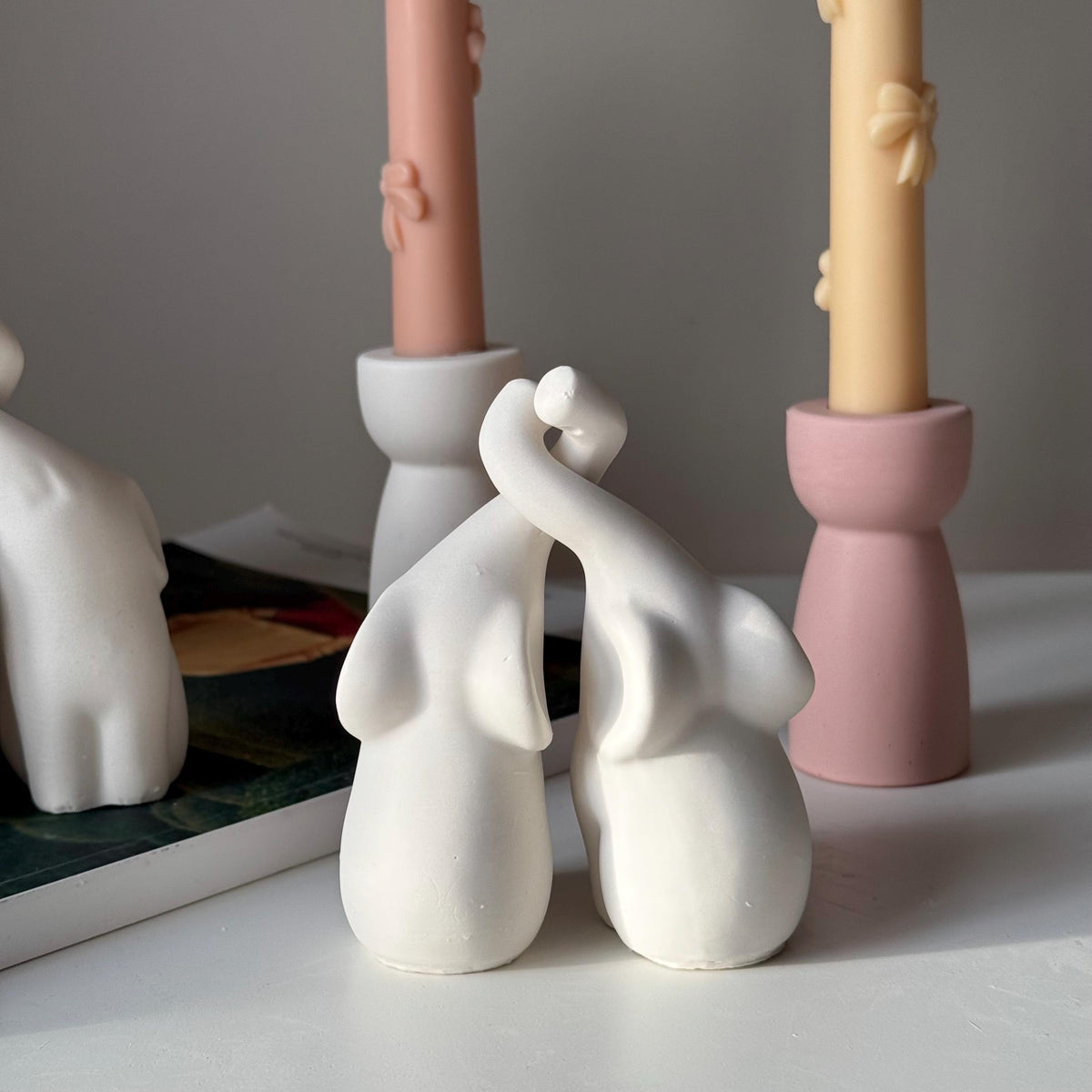 Handmade Jesmonite Elephant Couple | Stone Animal Decor-3