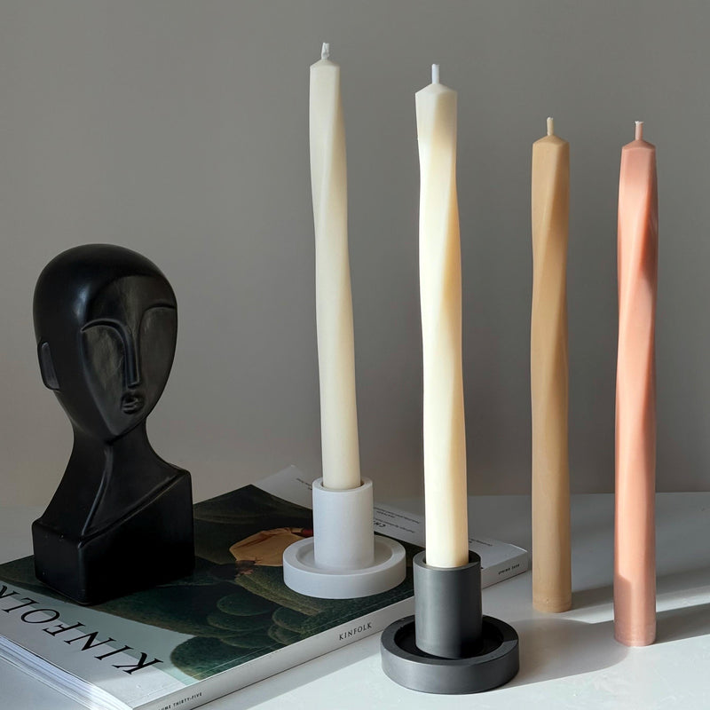 Greko Column Soy Wax Candle: Thin Swirl Taper, Decorative Candle-3