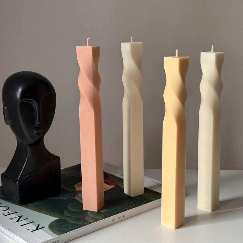 Greko Column Swirl Candle: Ribbed Soy Wax Pillar Candle-1