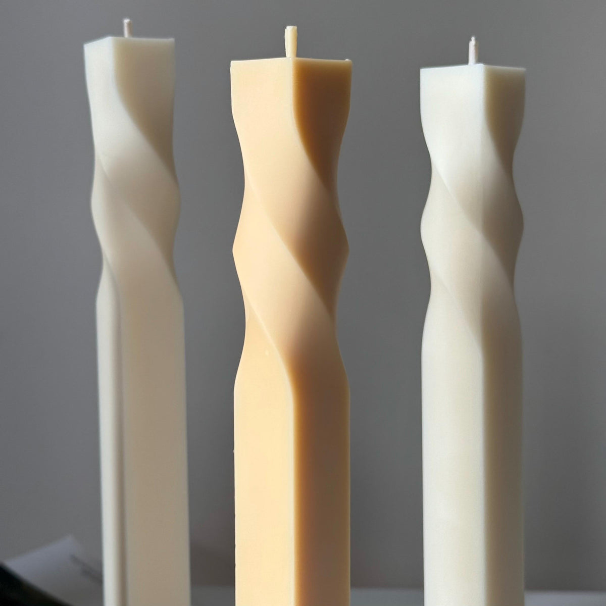 Greko Column Swirl Candle: Ribbed Soy Wax Pillar Candle-2