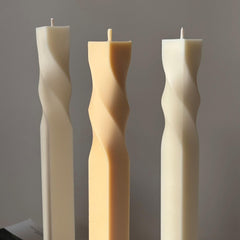 Greko Column Swirl Candle: Ribbed Soy Wax Pillar Candle-4