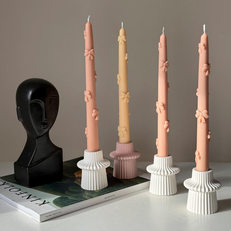 Ribbed Jesmonite Taper Candle Holder: Minimalist Table Decor-1