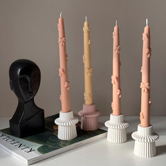 Ribbed Jesmonite Taper Candle Holder: Minimalist Table Decor-3