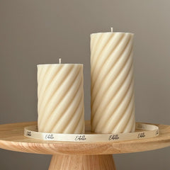 Handmade Swirl Soy Pillar Candle Duo: Sculptural Home Decor-1