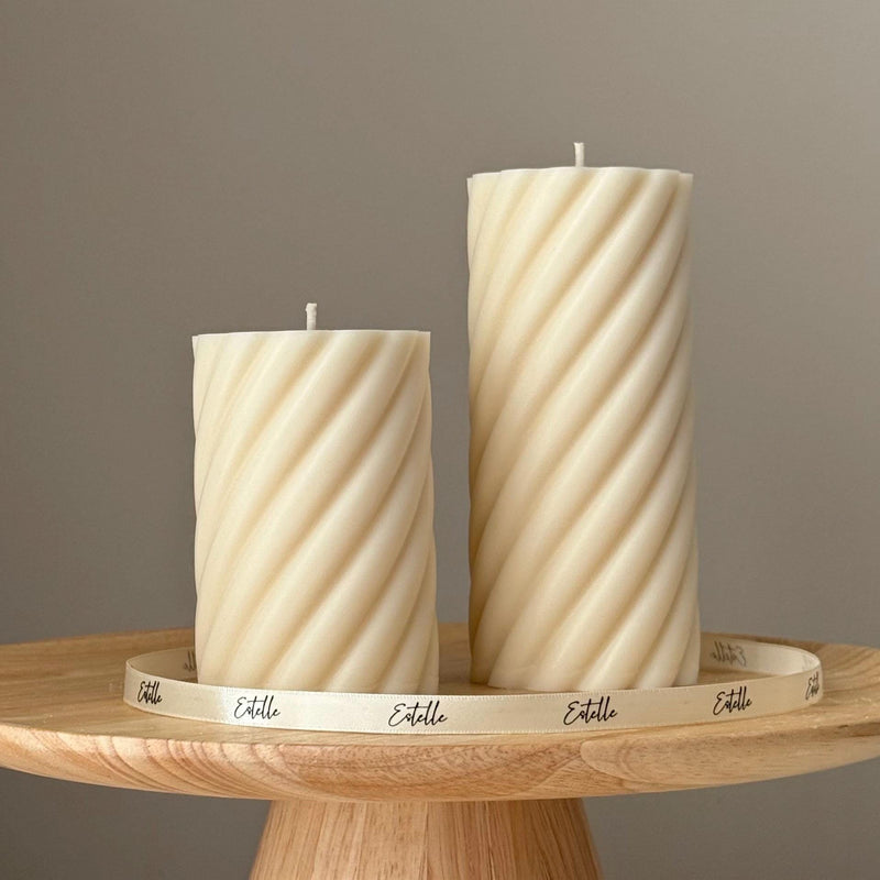 Handmade Swirl Soy Pillar Candle Duo: Sculptural Home Decor-1