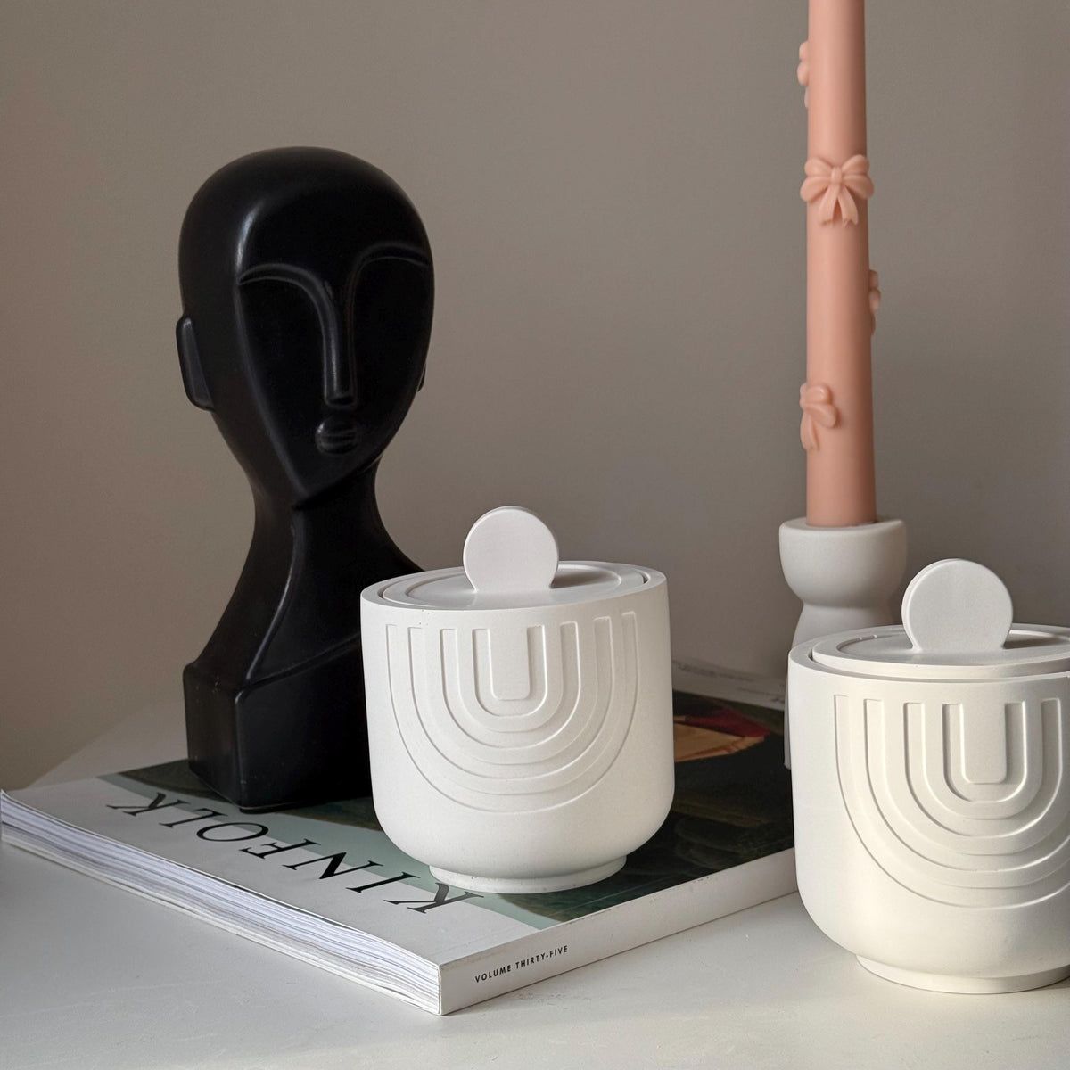 Geometric Soy Wax Candle in Jesmonite Jar: Handmade Scented Candle-3