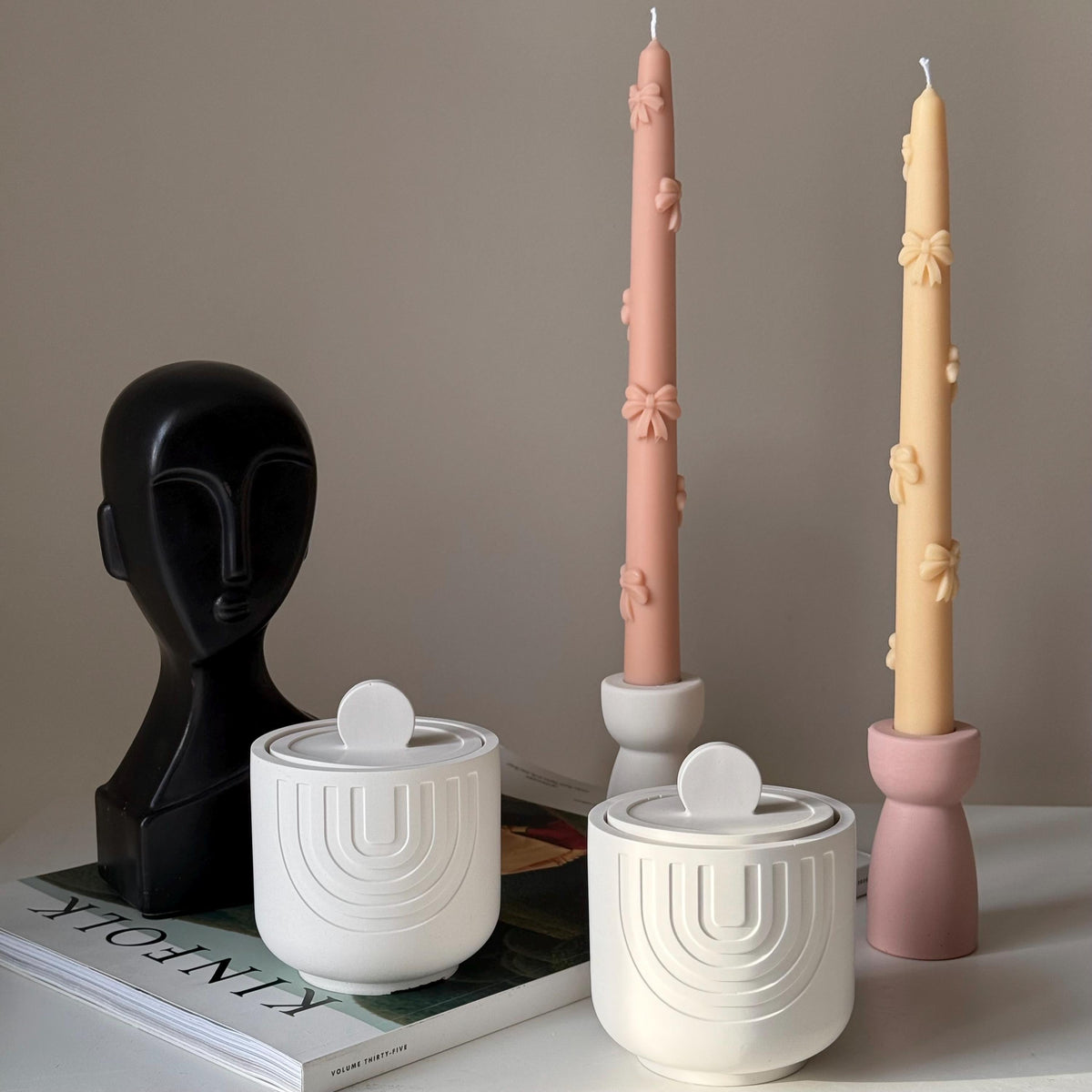 Geometric Soy Wax Candle in Jesmonite Jar: Handmade Scented Candle-4