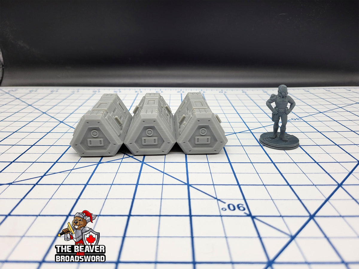 Scifi Medium Cargo Containers - EC3D , Infinity, Legion, Cyberpunk, Starfinder, tabletop terrain, Sci-fi Scenery, Wargaming, Space Hangar-3