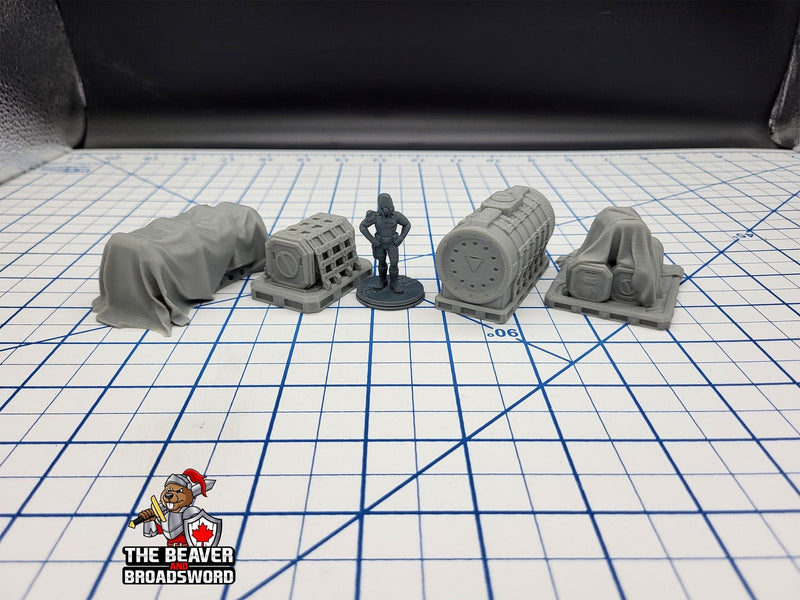 Scifi Assorted Cargo - EC3D , Infinity, Legion, Cyberpunk, Starfinder, tabletop terrain, Sci-fi Scenery, Wargaming, Space Hangar, Shipping-1