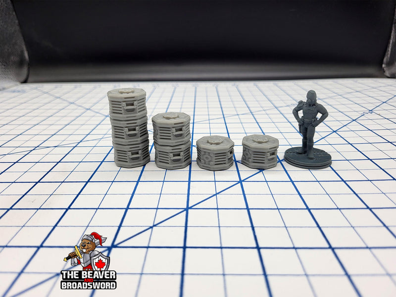 Scifi Stackable Cargo Containers - EC3D , Infinity, Legion, Cyberpunk, Starfinder, tabletop terrain, Sci-fi Scenery, Wargaming, Space Hangar-1