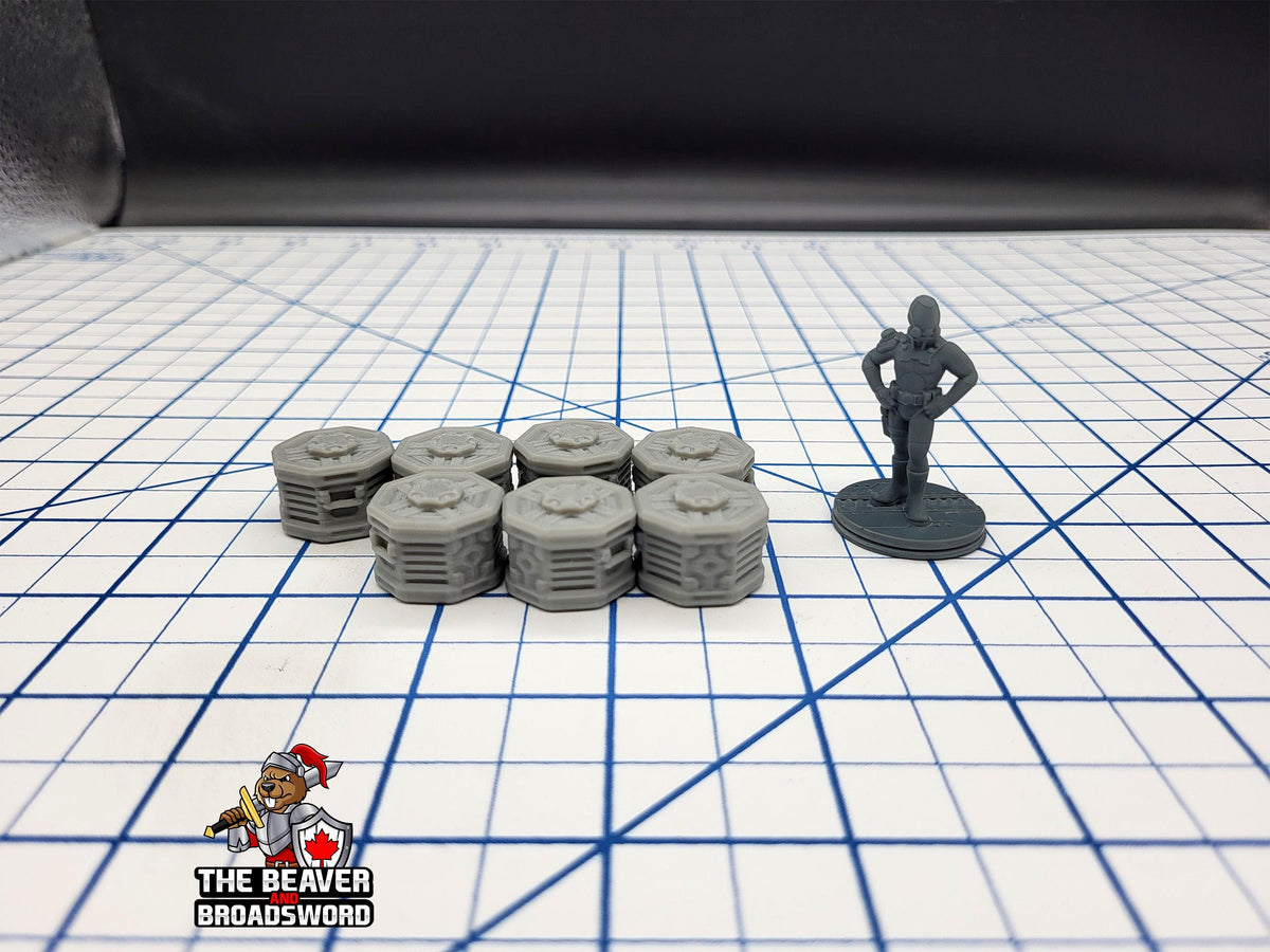 Scifi Stackable Cargo Containers - EC3D , Infinity, Legion, Cyberpunk, Starfinder, tabletop terrain, Sci-fi Scenery, Wargaming, Space Hangar-2