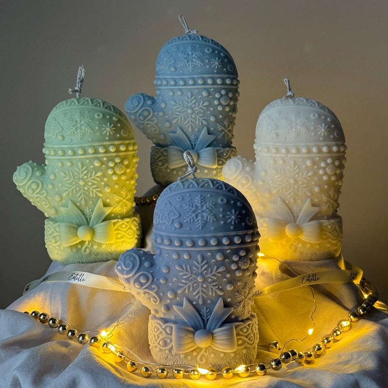 Hand Poured Christmas Mitten Candle: Festive Soy Decor-1