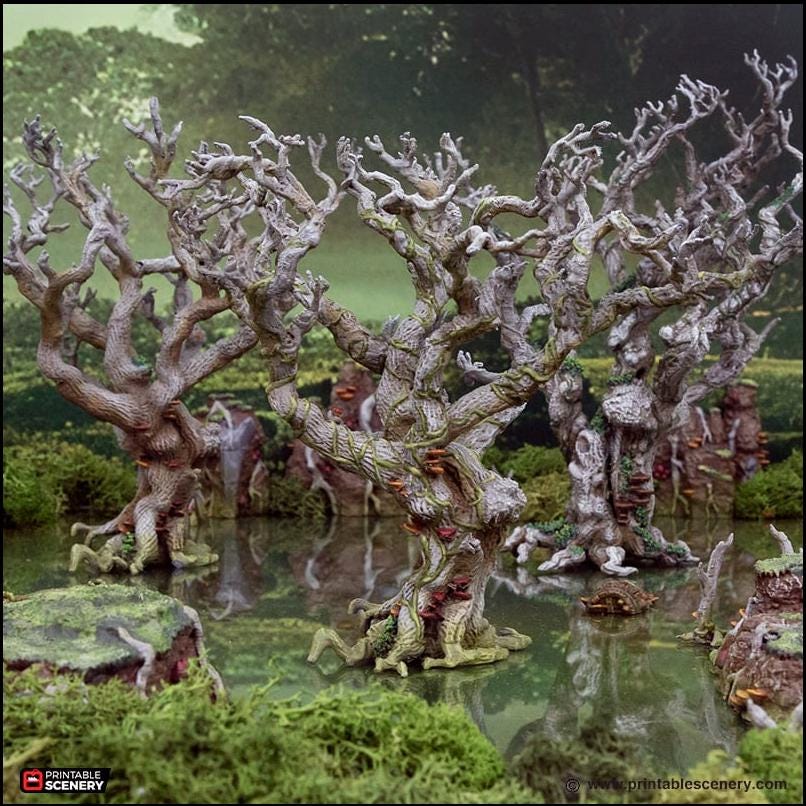 Wildwood Trees - The Gloaming Swamps by Printable Scenery, DnD, Wargaming, High Quality 3D Printed, Swamp Theme, 28mm 32mm scales, D&D-4