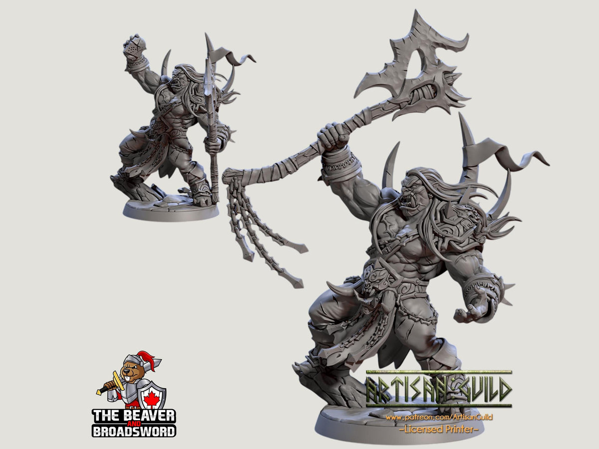 Mountain Orc Warlord, Barbarian, Fighter premium DnD mini - High Quality Resin Printed 28mm 32mm Tabletop Miniature, Tough Durable Figurine