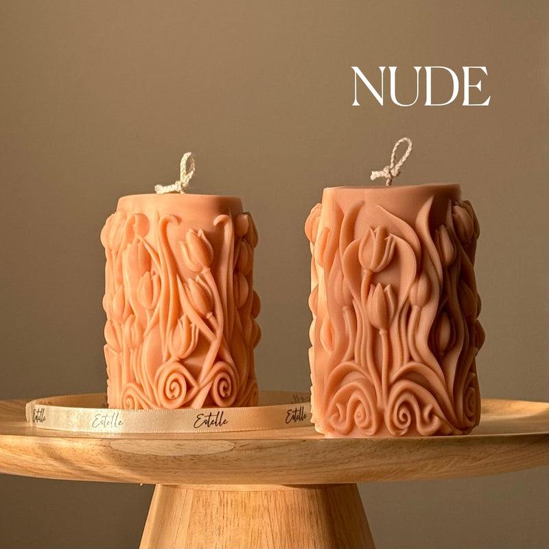 Handmade Tulip Soy Wax Pillar Candle: Home Decor Gift-2
