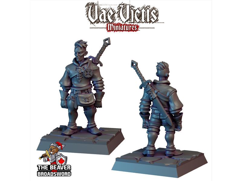 Young Mercenary mini Human Fighter Paladin - DnD, Fantasy, Medieval, High Quality Resin Printed 28mm 32mm Tabletop Miniatures Tough Figurine-1
