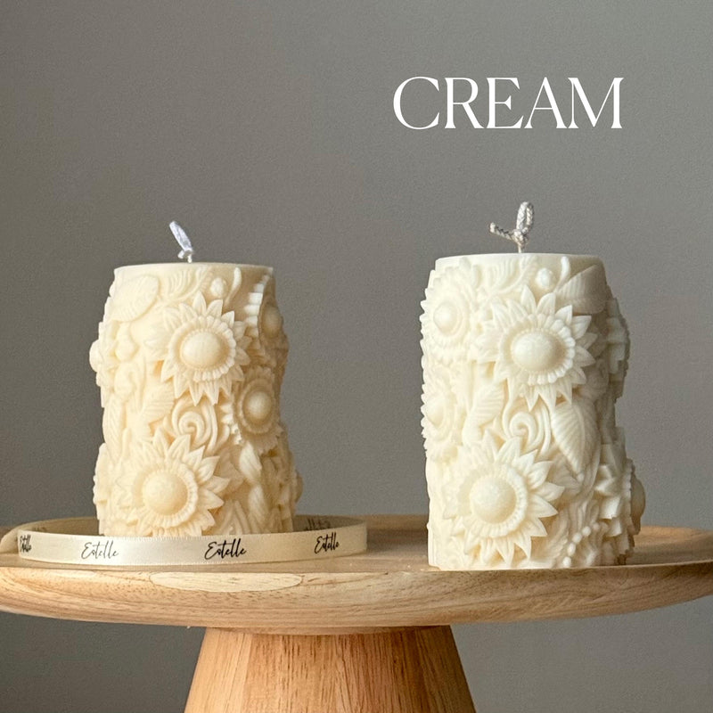 Handmade Sunflower Soy Pillar Candle: Home Decor Gift-3