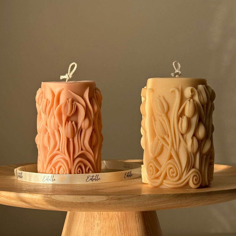 Handmade Tulip Soy Wax Pillar Candle: Home Decor Gift-1