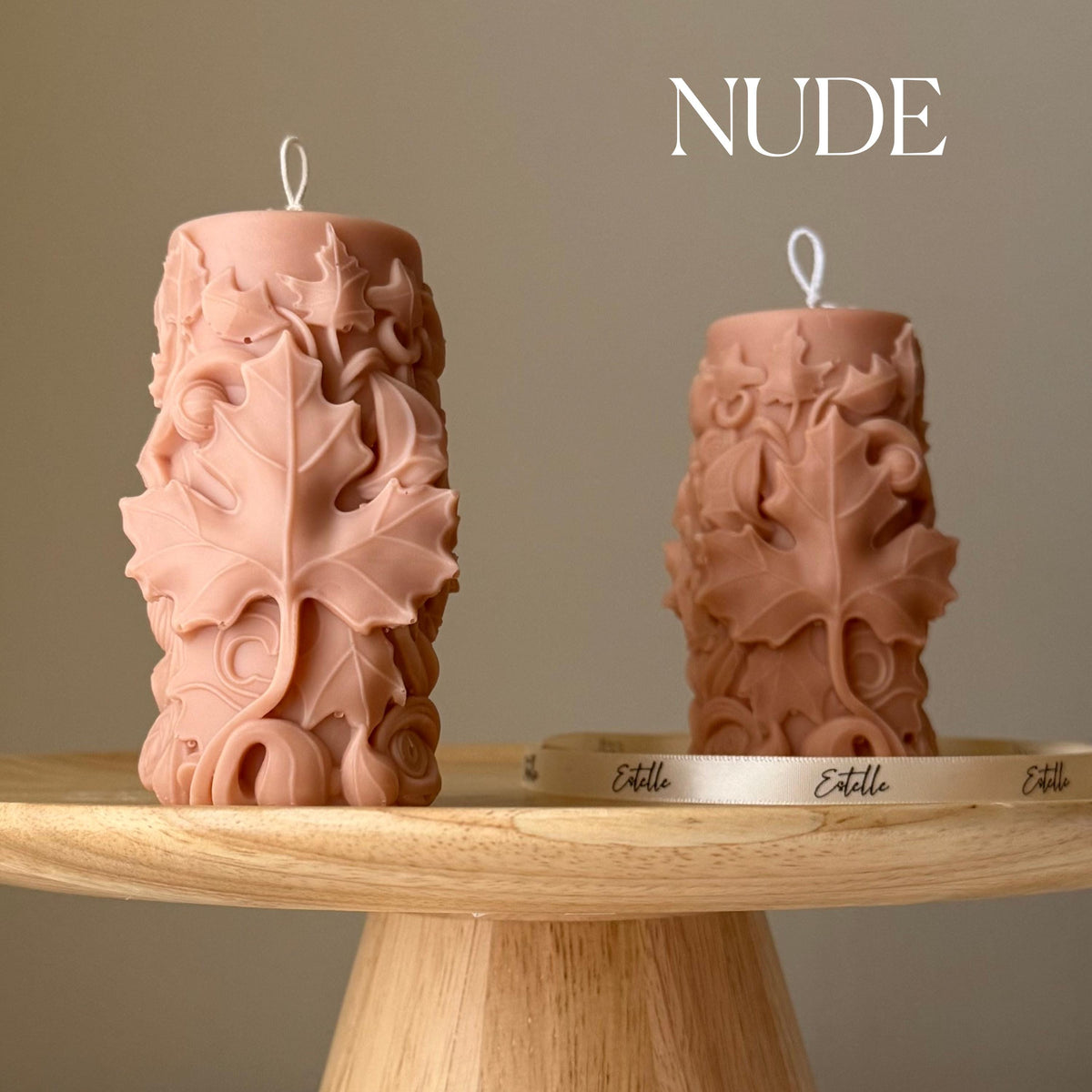 Handmade Maple Leaf Soy Pillar Candle: Home Decor Gift-2