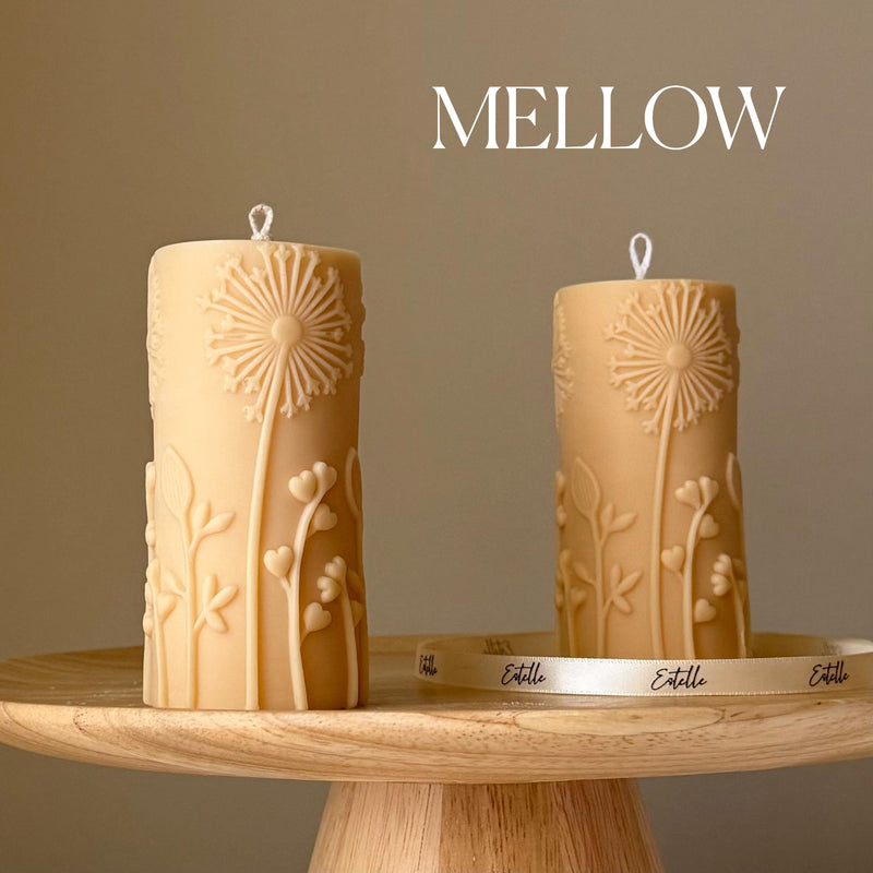 Dandelions Soy Pillar Candle: Handmade Home Decor (12cmx5.5cm)-4