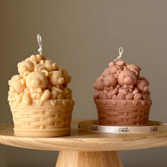 Teddy Bears Basket Candle: Shaped Soy Wax Candle, Home Decor-1
