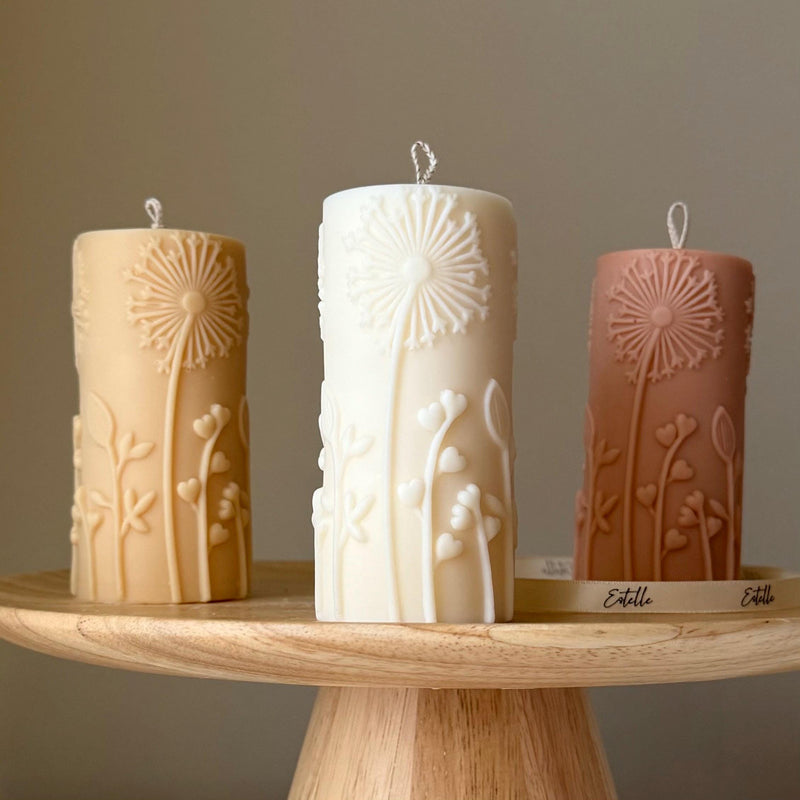 Dandelions Soy Pillar Candle: Handmade Home Decor (12cmx5.5cm)-1