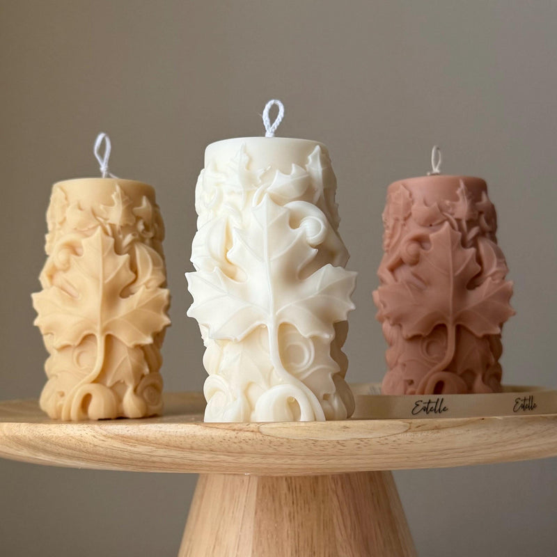 Handmade Maple Leaf Soy Pillar Candle: Home Decor Gift-1