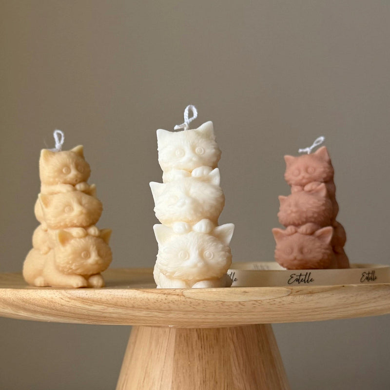 Sculptural Tiny Kittens Candle: Handmade Soy Wax Home Decor-1