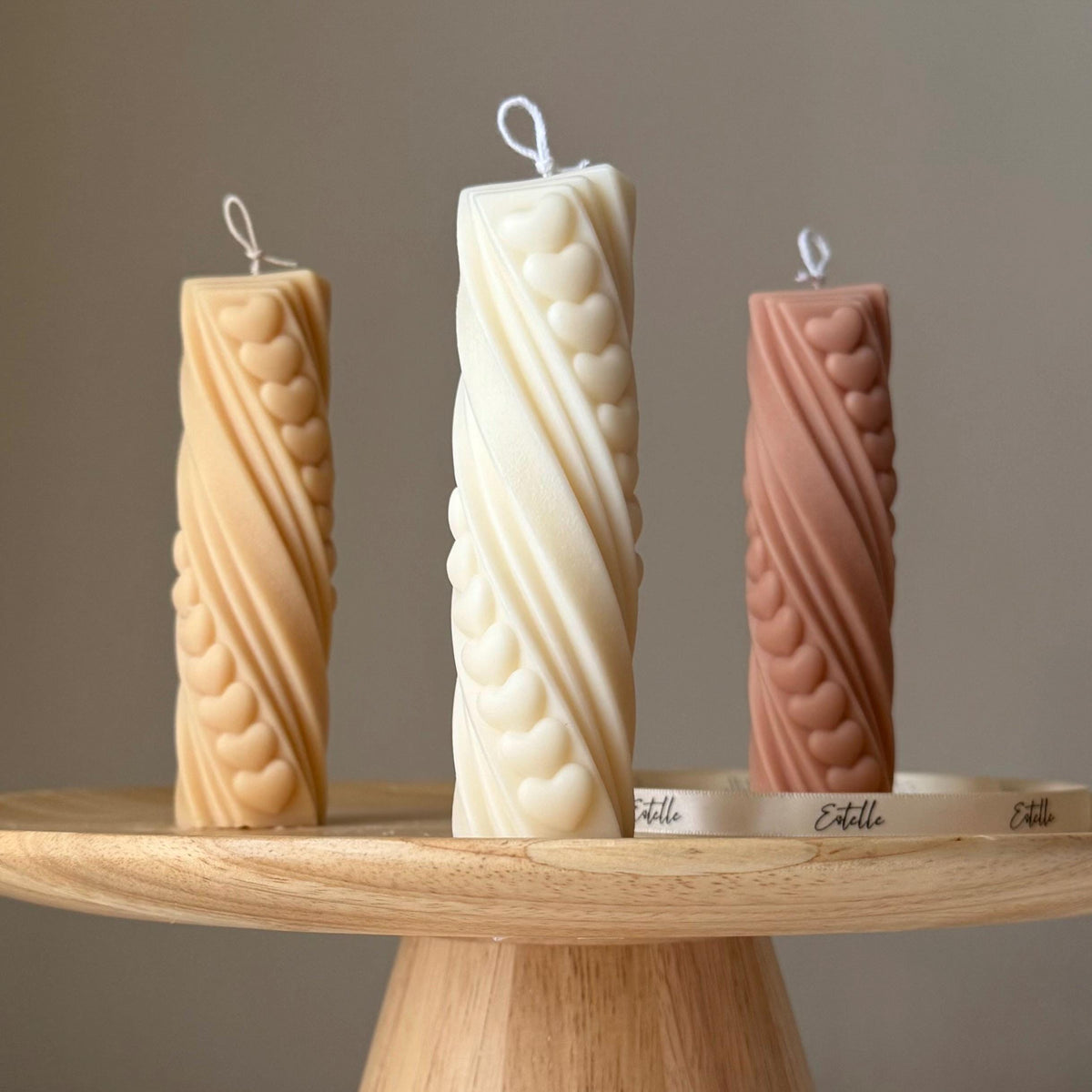 Tiny Hearts Soy Wax Pillar Candle: Handmade Sculptural Decor-1