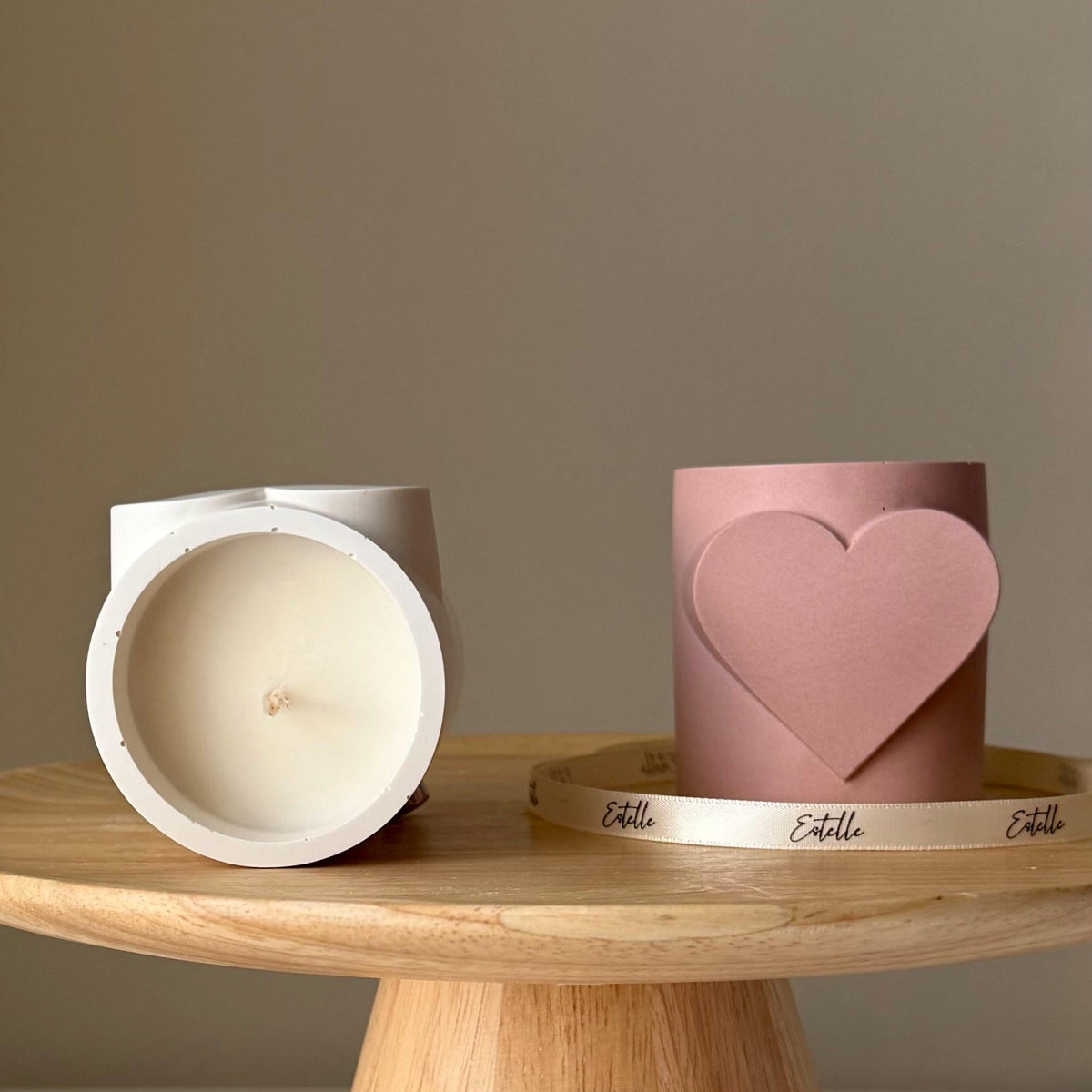 Heart Shaped Soy Wax Candle: Jesmonite Vessel, Handmade Scented Candle-2