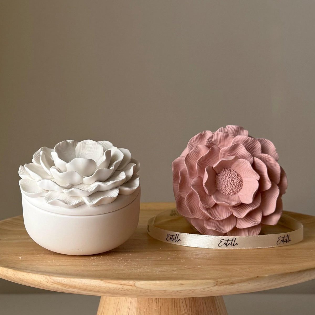 Camelia Flower Soy Wax Candle in Jesmonite Jar: Handmade Scented Candle-1