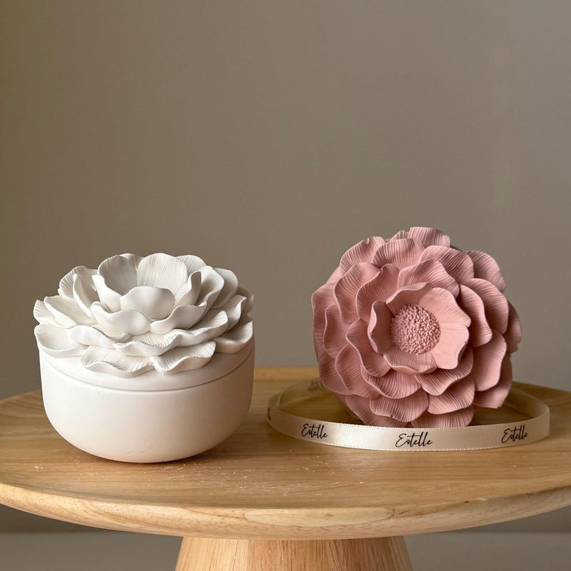 Camelia Flower Soy Wax Candle in Jesmonite Jar: Handmade Scented Candle-1