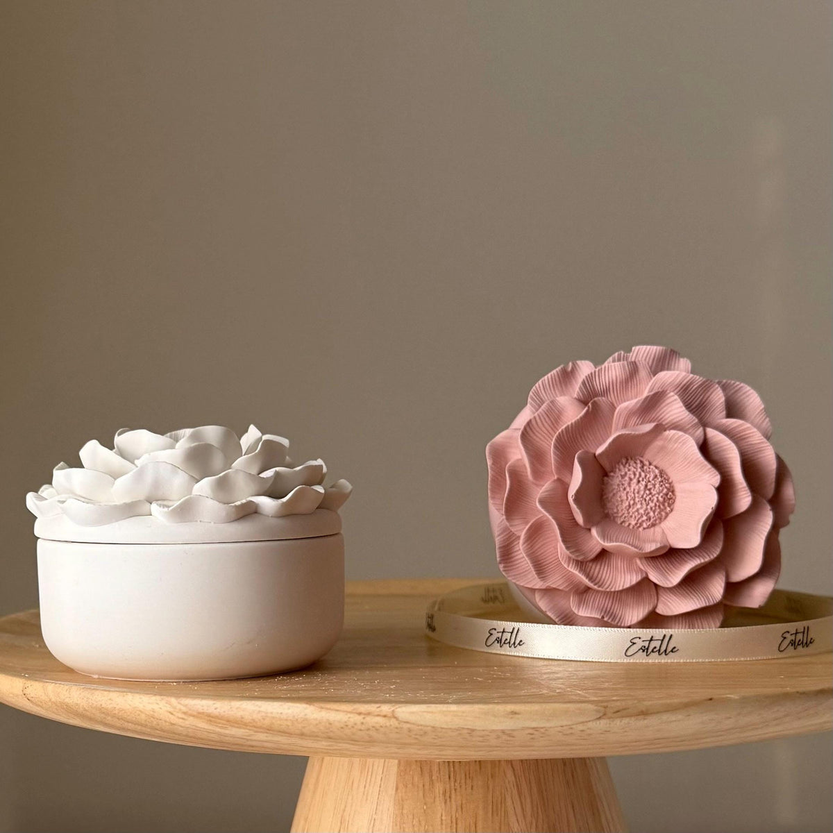 Camelia Flower Soy Wax Candle in Jesmonite Jar: Handmade Scented Candle-3