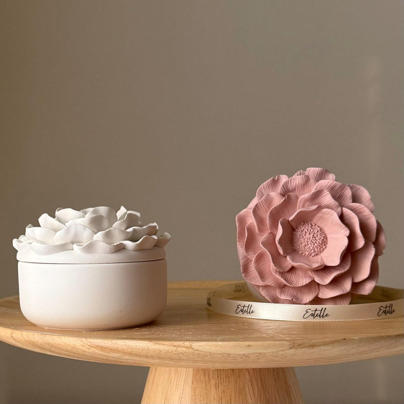 Camelia Flower Soy Wax Candle in Jesmonite Jar: Handmade Scented Candle-3