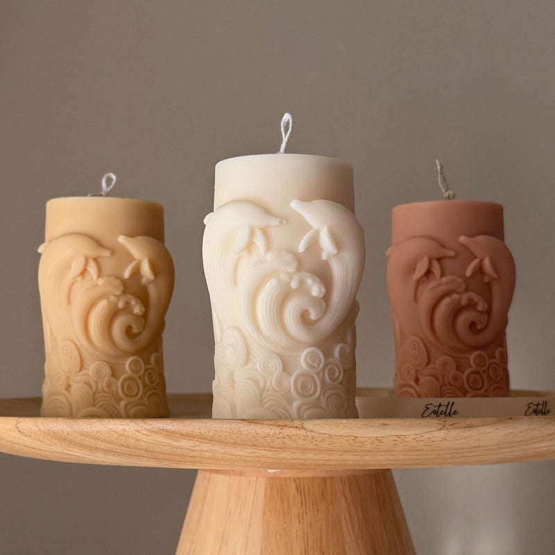Dolphin Pillar Candle: Handmade Soy Wax Home Decor-1