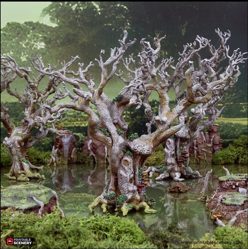 Wildwood Trees - The Gloaming Swamps by Printable Scenery, DnD, Wargaming, High Quality 3D Printed, Swamp Theme, 28mm 32mm scales, D&D-5