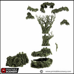 Giant Swamp Tree and Hovel - The Gloaming Swamps by Printable Scenery, DnD, Wargaming, High Quality 3D Printed, 28mm 32mm scales, D&D-4