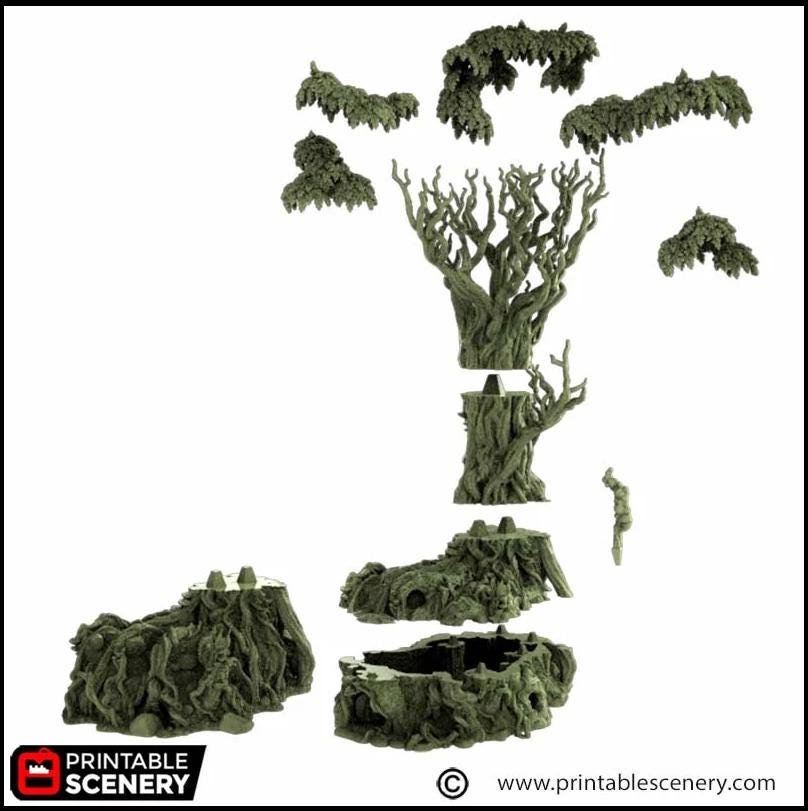 Giant Swamp Tree and Hovel - The Gloaming Swamps by Printable Scenery, DnD, Wargaming, High Quality 3D Printed, 28mm 32mm scales, D&D-4
