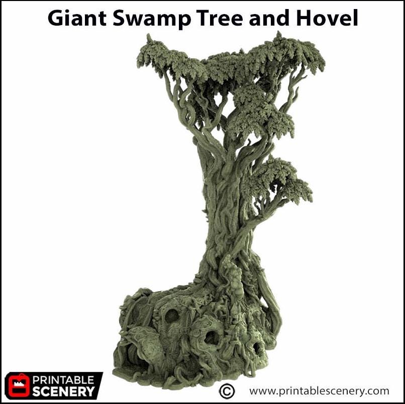 Giant Swamp Tree and Hovel - The Gloaming Swamps by Printable Scenery, DnD, Wargaming, High Quality 3D Printed, 28mm 32mm scales, D&D-5
