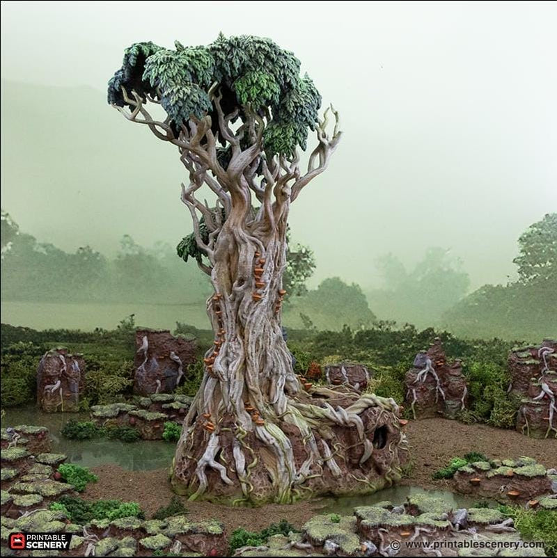 Giant Swamp Tree and Hovel - The Gloaming Swamps by Printable Scenery, DnD, Wargaming, High Quality 3D Printed, 28mm 32mm scales, D&D-2
