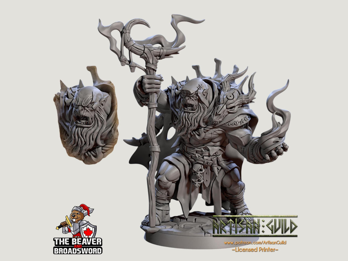 Mountain Orc Warlock, Wizard, Sorcerer premium DnD mini - High Quality Resin Printed 28mm 32mm Tabletop Miniature, Tough Durable Figurine-1