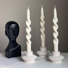 Ribbed Jesmonite Taper Candle Holder: Minimalist Table Decor-1