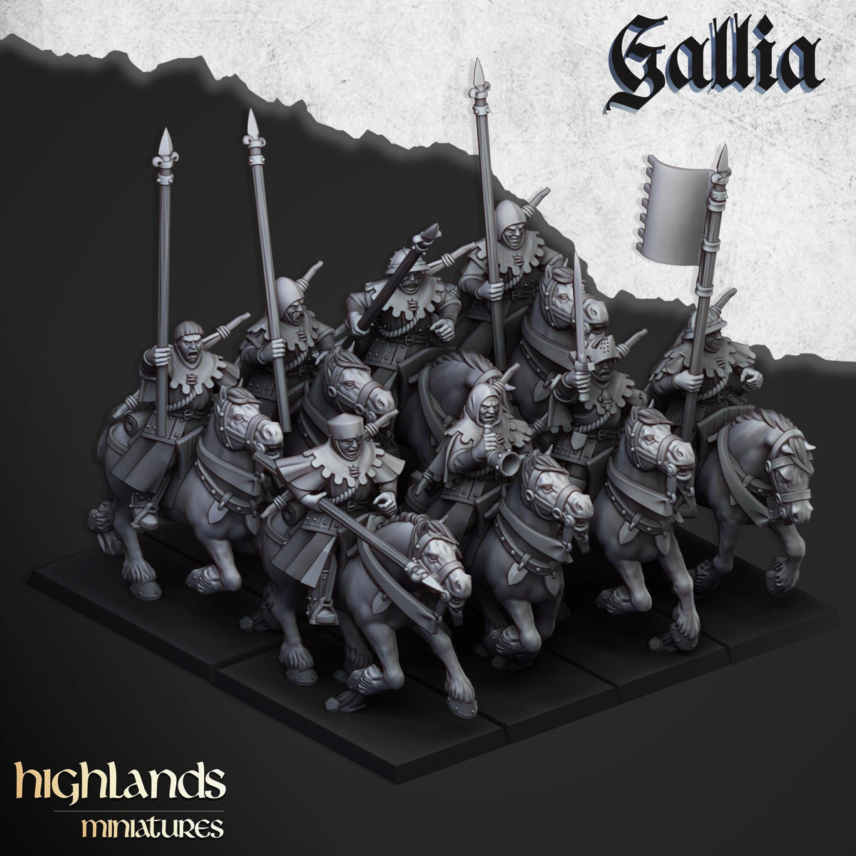 Mounted Men at Arms mini set - 28/32mm Scale Premium Resin Models for Wargaming and RPG, DnD, Human, Gallia, Durable, High Quality Cavalry-1