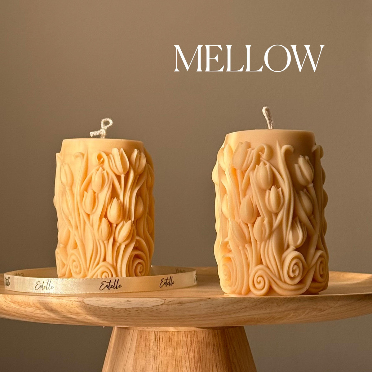 Handmade Tulip Soy Wax Pillar Candle: Home Decor Gift-4